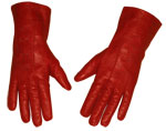 Damenlederhandschuh rot mit Seidenfutter und einem feinen gestickten Schnurmuster
